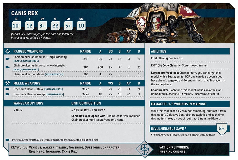Warhammer 40k Imperial Knights Faction Focus Canis Rex datasheet