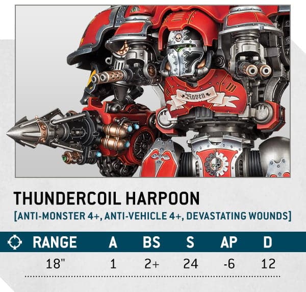 Warhammer 40k Imperial Knights Faction Focus Thundercoil Harpoon parameters