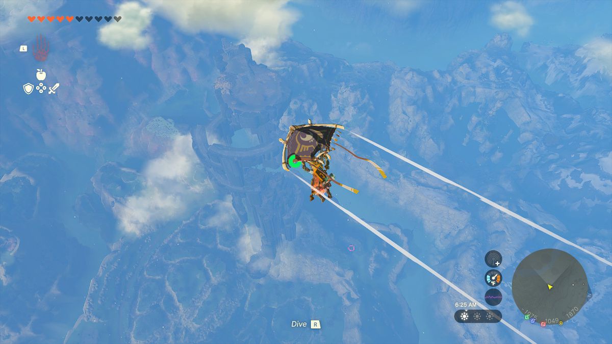 Link paraglides his way to Courage Island from afar in Zelda: Tears of the Kingdom