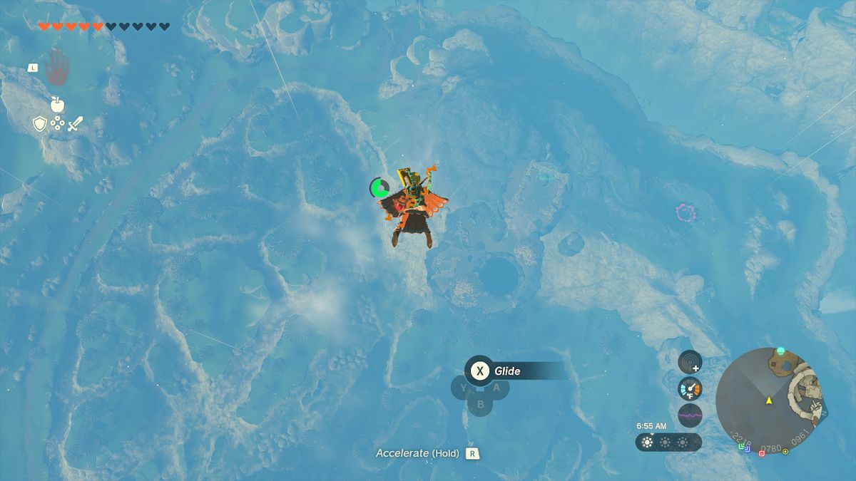 Link skydives to the bottom of Courage Island in Zelda: Tears of the Kingdom
