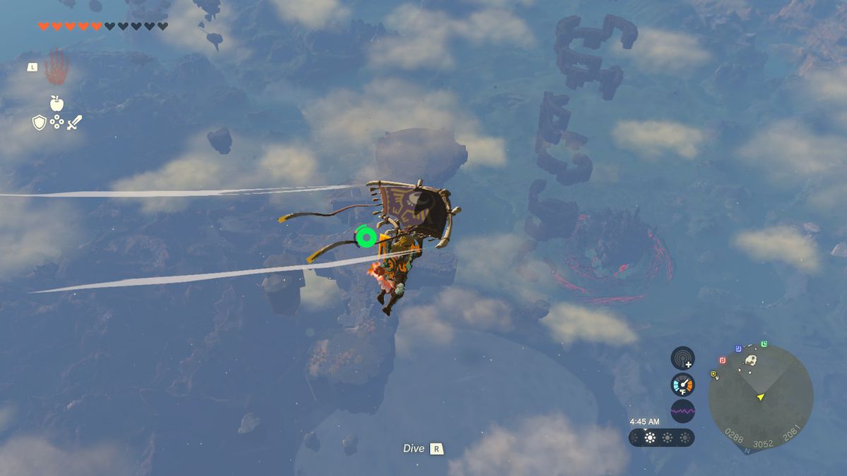 Link paraglides to Bravery Island from afar in Zelda: Tears of the Kingdom