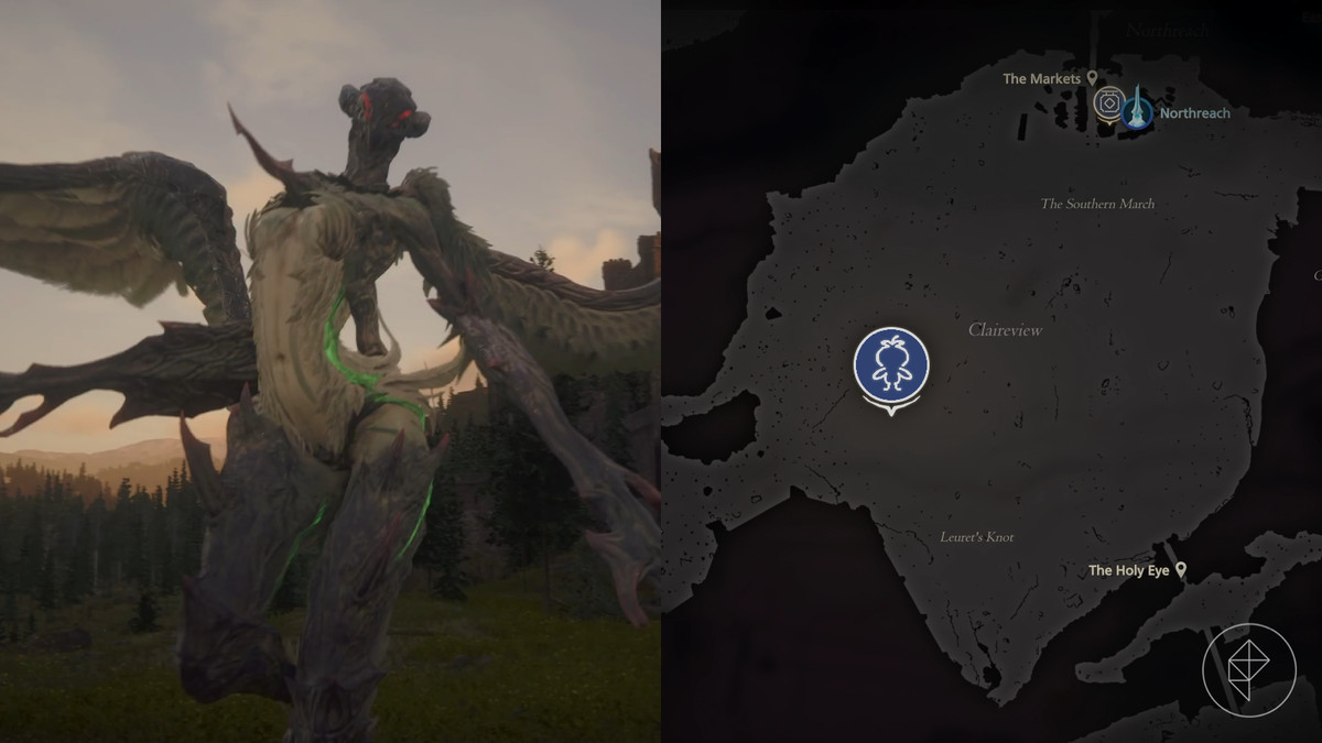 The Angel of Death hunt location marked on the map of Sanbreque in Final Fantasy 16.