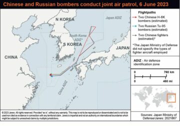 چینی-روسی فضائیہ جنگجوؤں، بمباروں کے ساتھ مشترکہ گشت کر رہی ہیں۔