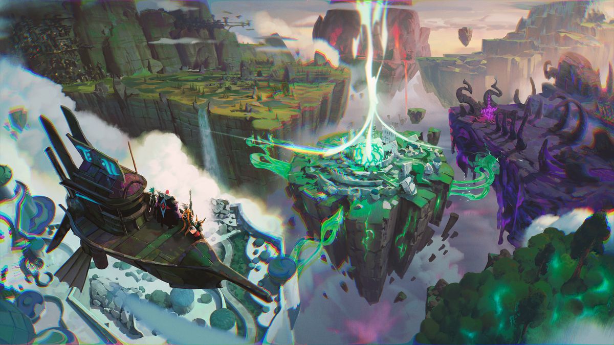 Artwork of the Skylands map and an airship from Project Loki