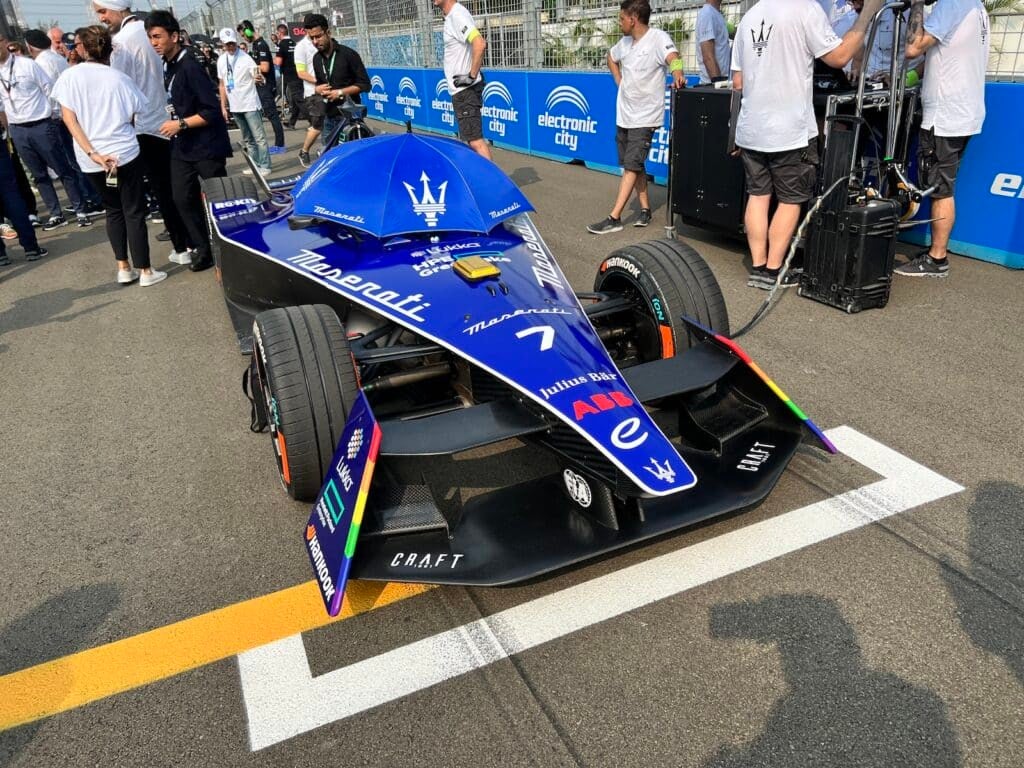 Formula E Jakarta 2023 race car blue