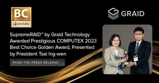 Graid Technology が、SupremeRAID の革新的な GPU ベースの RAID コントローラーで、権威ある COMPUTEX 2023 Best Choice Golden Award を受賞