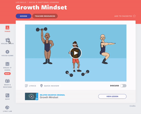 Growth Mindset lesson sequence on Flocabulary