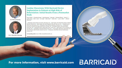 Barricaid is a proprietary technology designed to prevent reherniation and reoperation in patients with large annular defects following lumbar discectomy surgery.