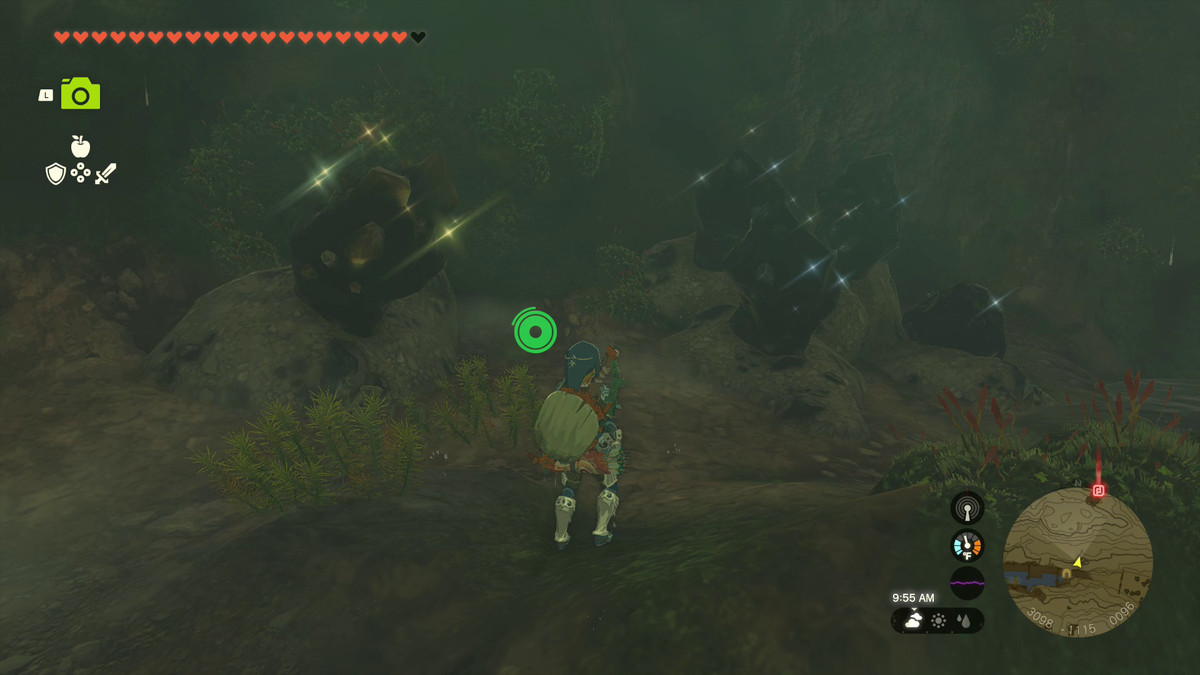 Link faces several Ore Deposits in the cave on the way to Jogou Shrine in Tears of the Kingdom