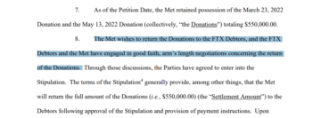 Metropolitan Museum of Art devolverá US$ 550 mil em doações da FTX