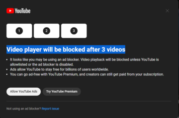 YouTube blokeerib videod kasutajatele, kes blokeerivad reklaame