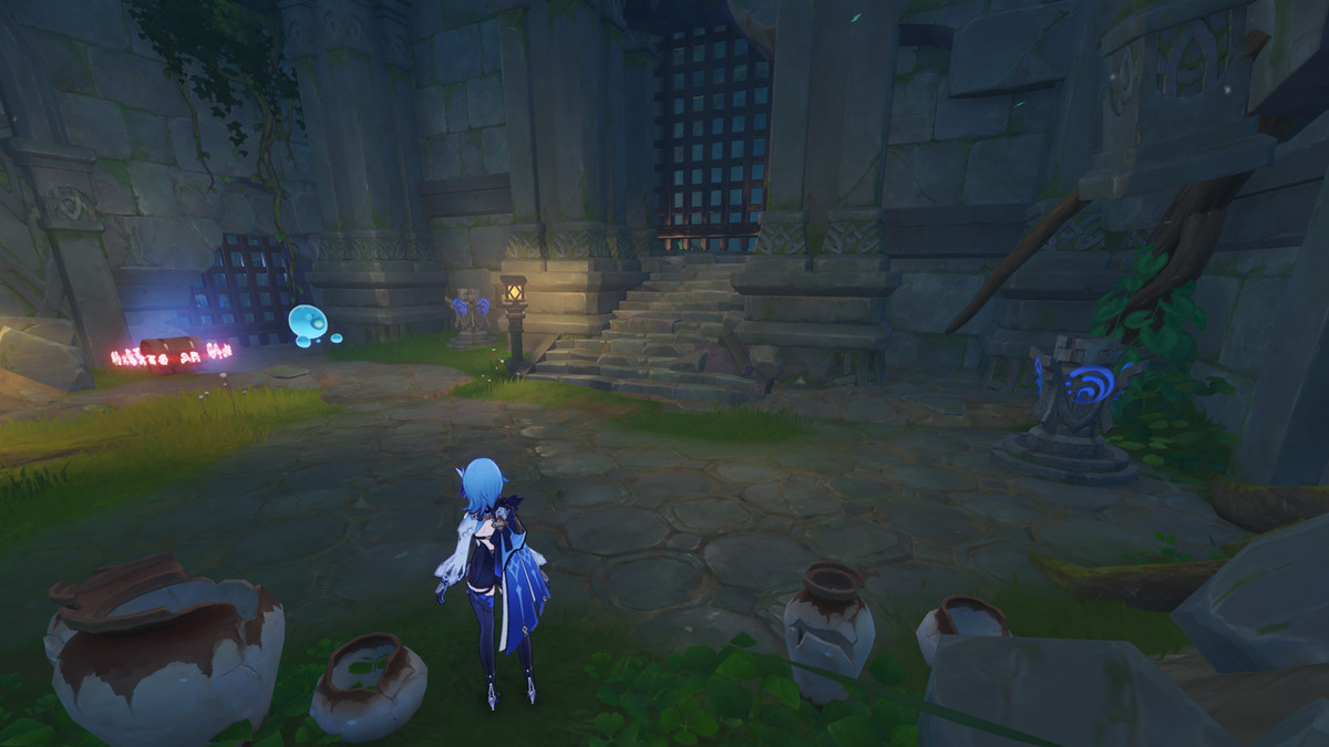 Hydro monuments during the Capturing Light and Shadow world quest in Genshin Impact.