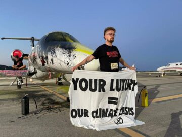 Three ecological activists arrested after trespassing onto the runway of Ibiza Airport and spraying a private jet with paint