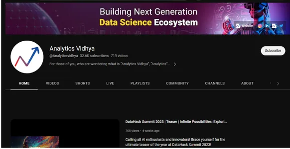 Analytics Vidhya’s YouTube channel AI youtuber