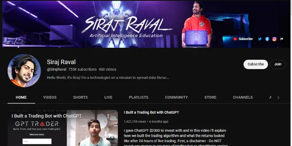 Siraj Raval’s YouTube channel