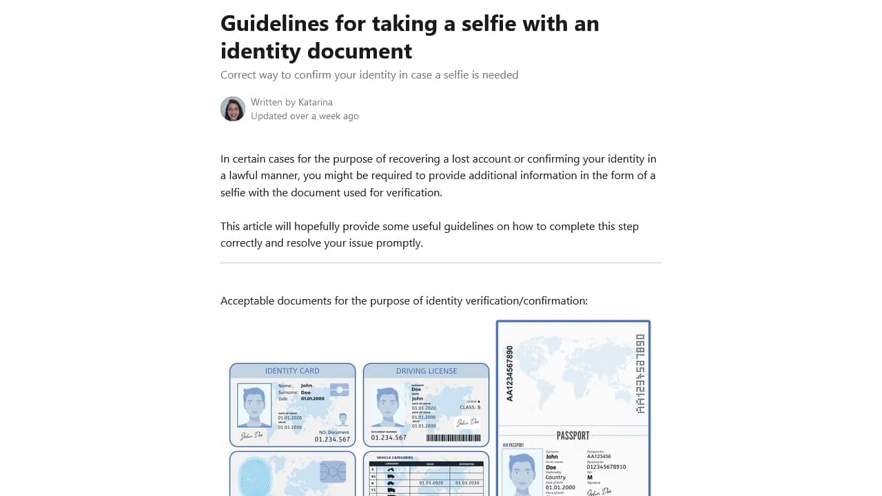 Stake Casino's guidelines for taking a selfie with an identity document.