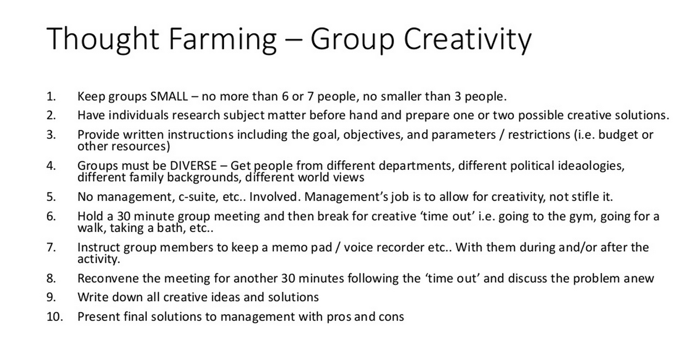 Generating content ideas through Thought Farming - Group Creativity 