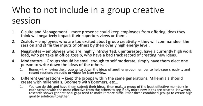 What not to include in a group creative session 
