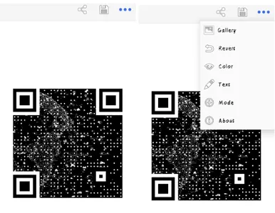 Generated black QR code and different options to modify the code