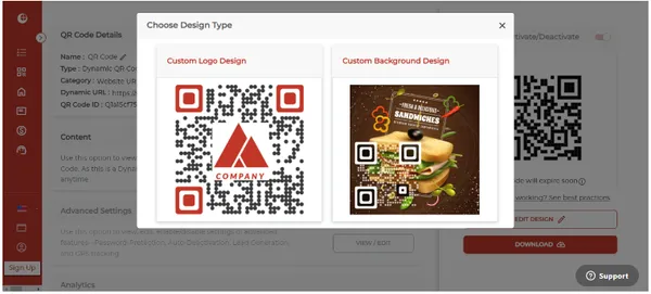 Picture depicting two options for styling the QR code