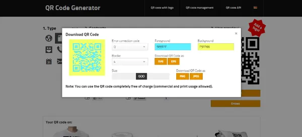 Options to modify the QR code by GoQR