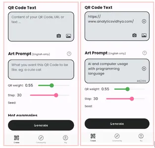 Opening page of Art QR Code app and prompts