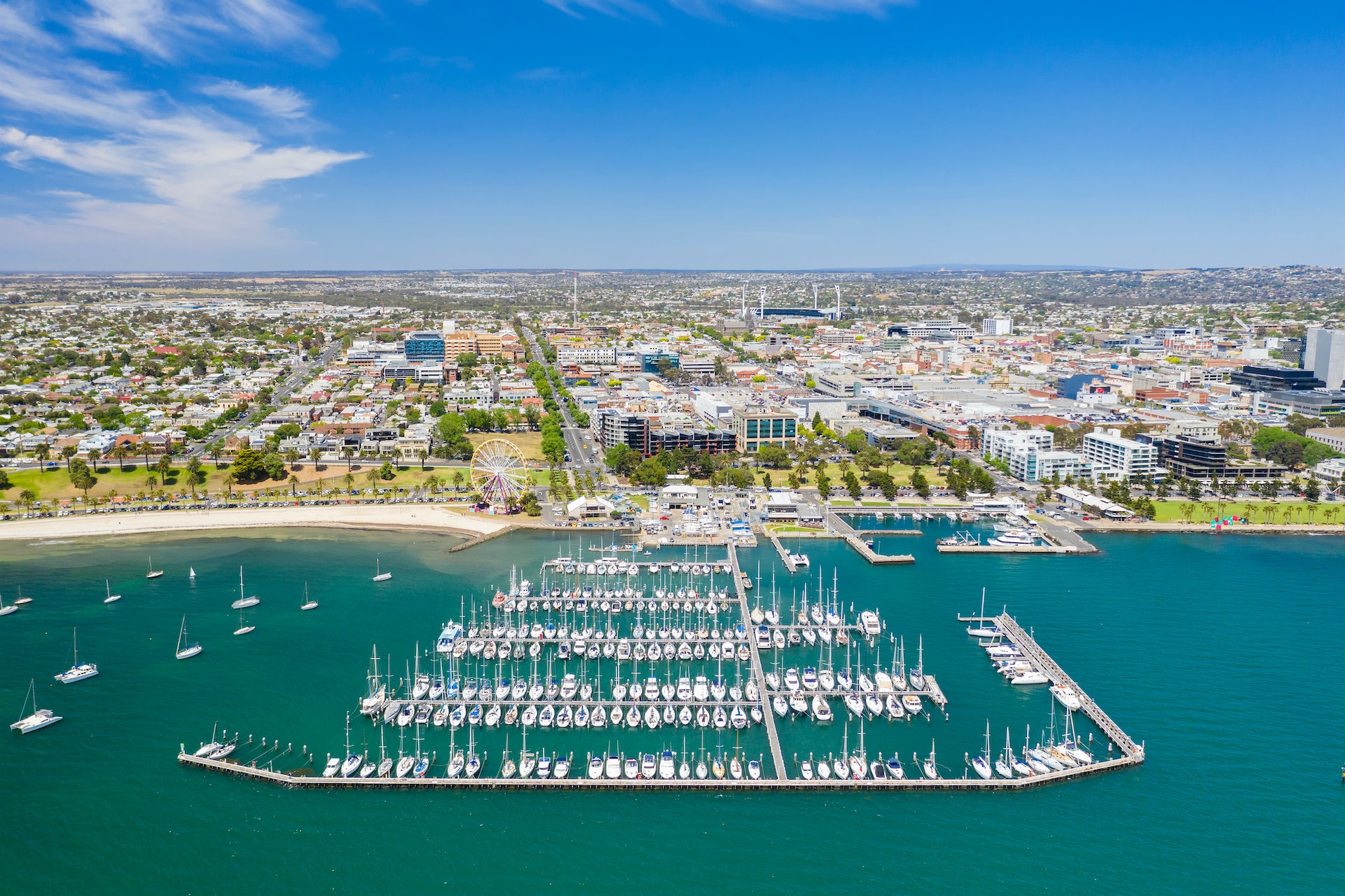 aerial view of Geelong looking inland from the bay