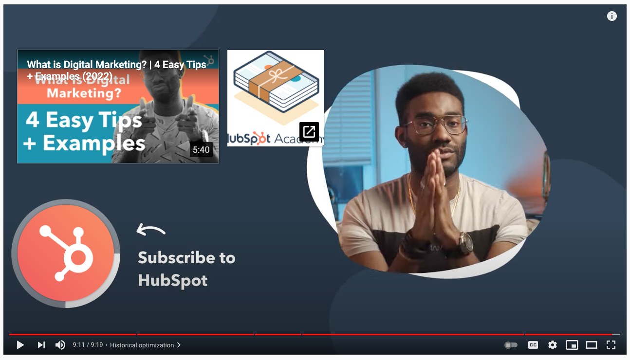 Video showing a man with HubSpot YouTube end slate