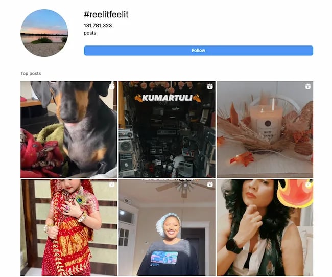 Instagram Hashtags for Reels example