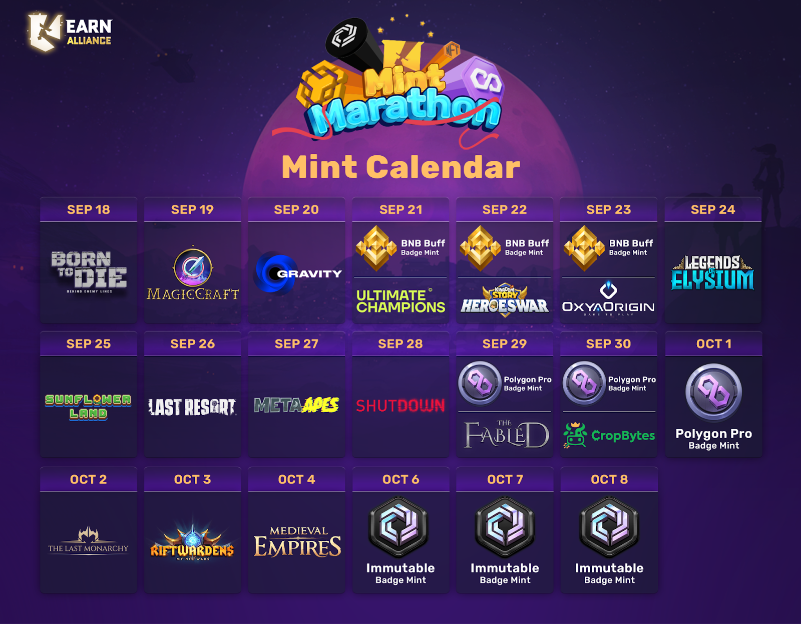 Earn Alliance Launches the Biggest Web3 Game Mint Marathon: Over 40,000 Free NFTs Featuring 16 Games from Binance, Polygon, and Immutable 