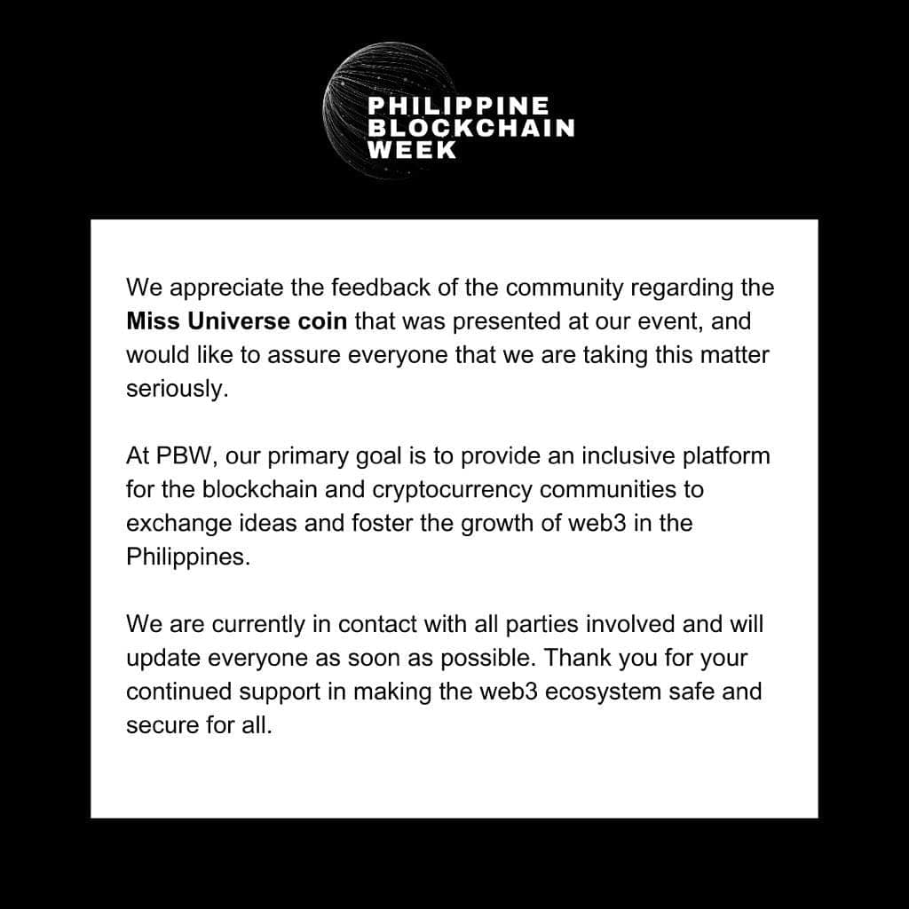 Photo for the Article - Philippine Blockchain Week Addresses Miss Universe Coin Issue