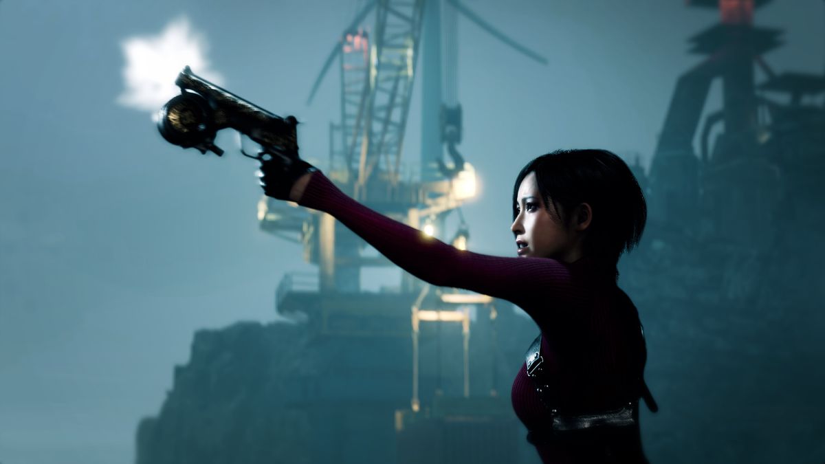 Ada Wong fires her Grappling Gun in the final boss battle of Resident Evil 4 Separate Ways