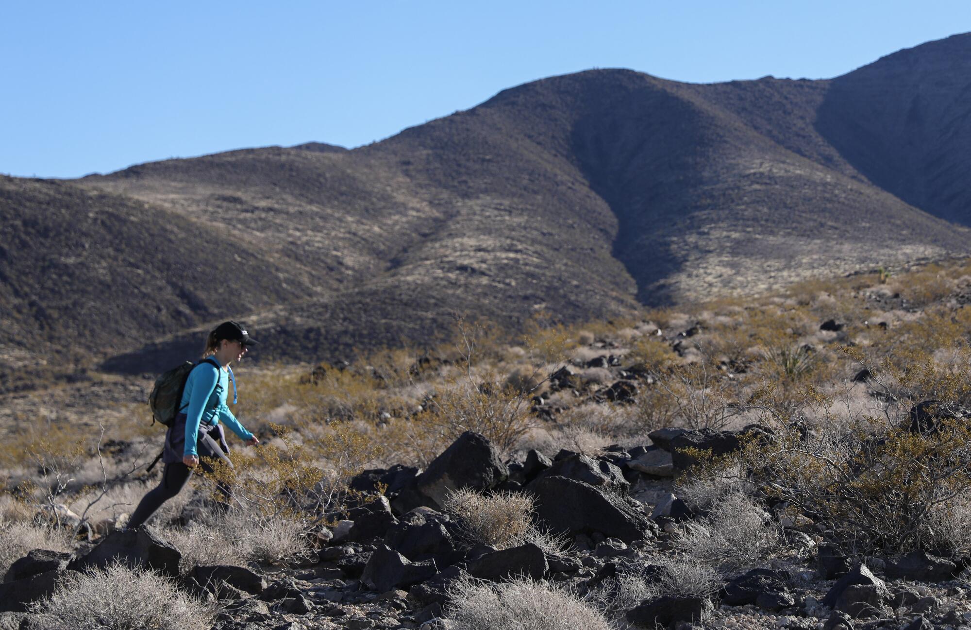 Jaina Moan hikes up Black Mountain outside Las Vegas.
