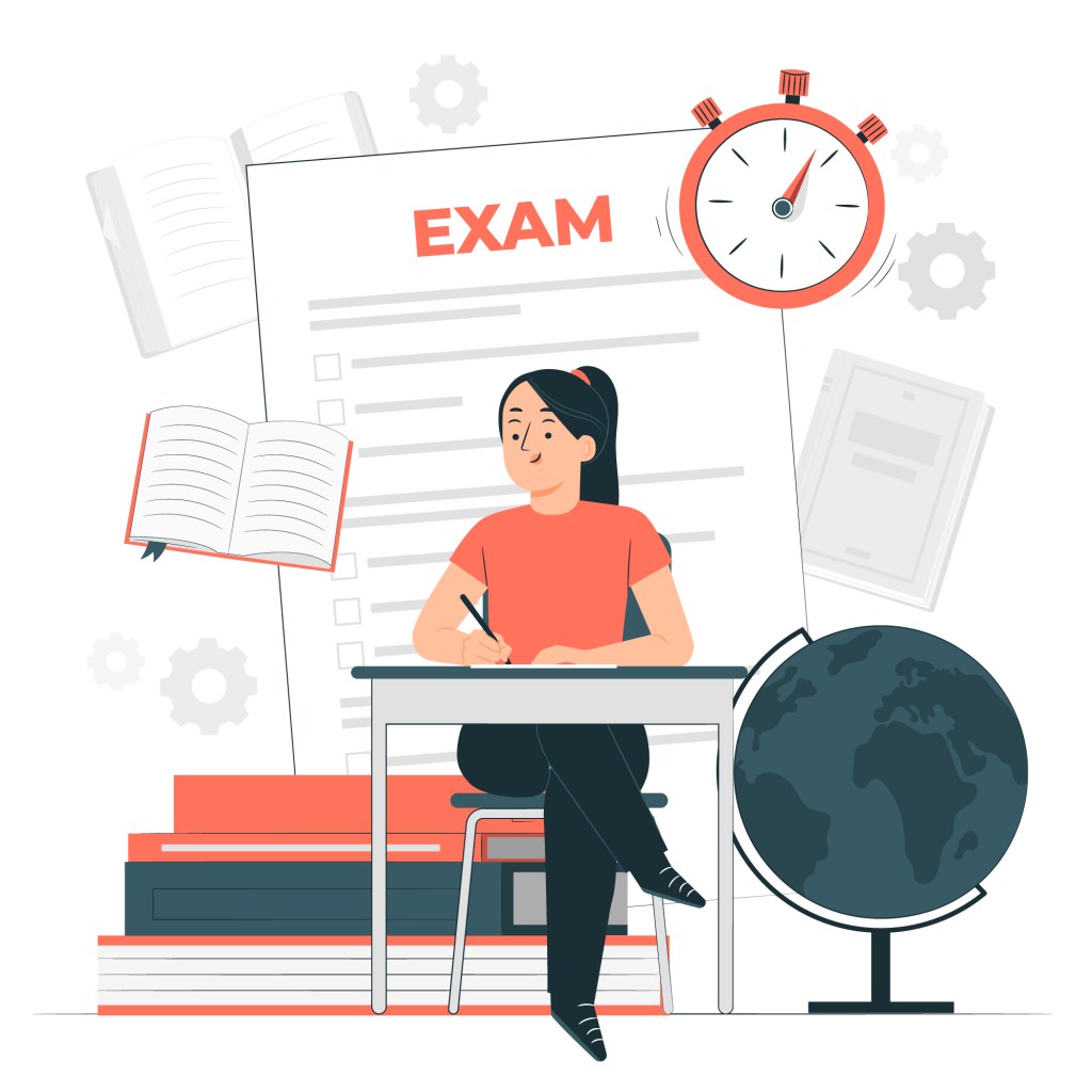 An image of a girl appearing for an exam. 