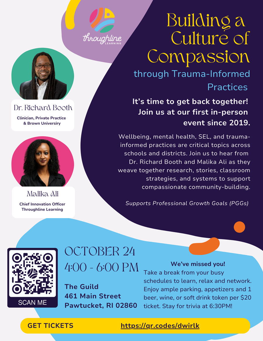 Promotional flyer for 10/24 Event hosted by Throughline Learning