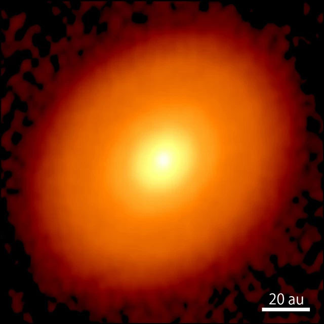 an image of the radio wave strength at a wavelength of 1.3 mm of the disk around the star DG Taurus