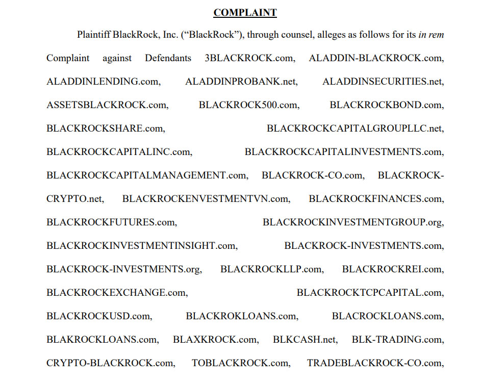 BlackRock seeks court crackdown on 44 copycat sites, some crypto adjacent