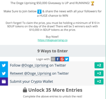 Doge Uprising ICO lanserar 50,000 XNUMX $ Giveaway för $DUP-investerare - Hur man deltar