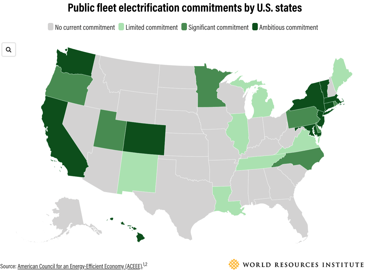 Public fleet electrification commitments by U.S. states.
