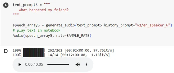 Audio output of sample code
