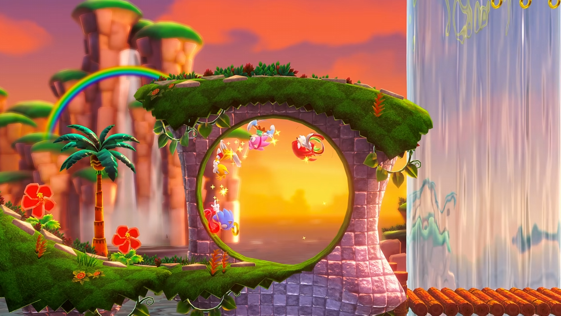 A screenshot of Sonic Superstars gameplay from the Multiplayer trailer on YouTube.