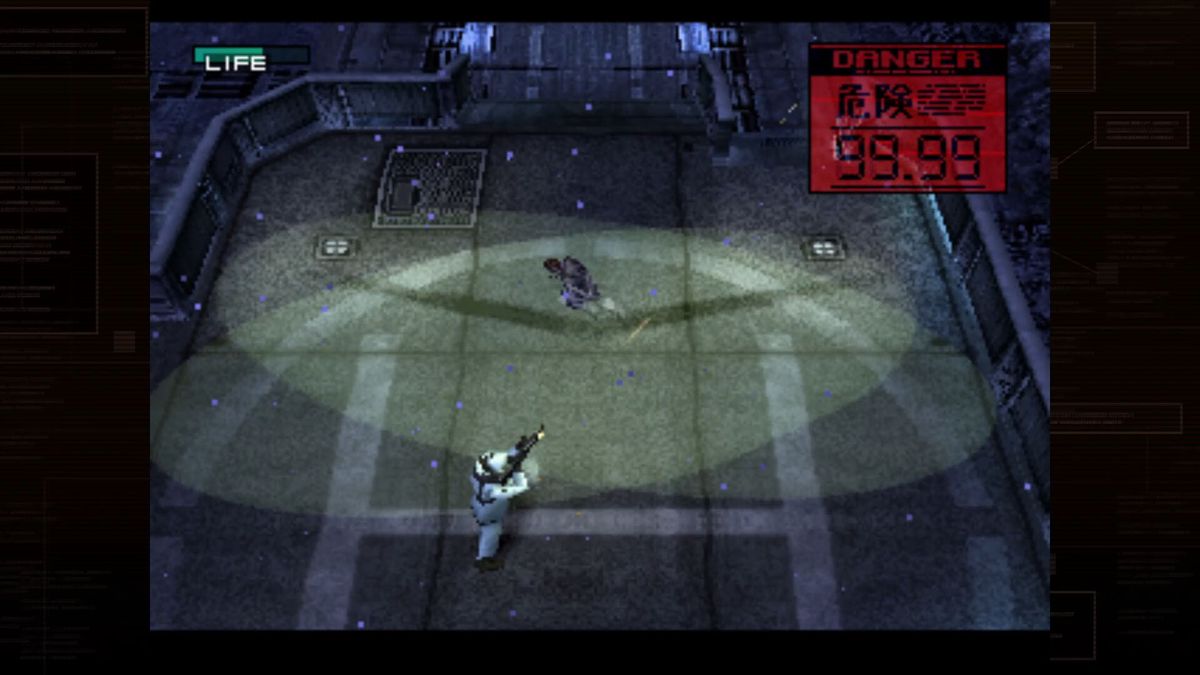 An isometric view of Snake evading an enemy in Metal Gear Solid