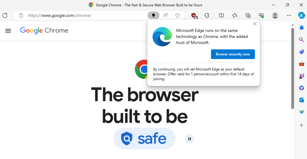 The pop up that appears when you load the Google Chrome website