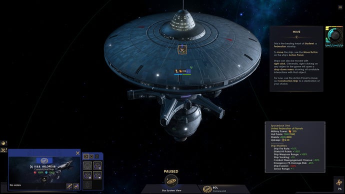 Star Trek: Infinite screenshot showing the Starfleet starbase Spacedock One during the game tutorial