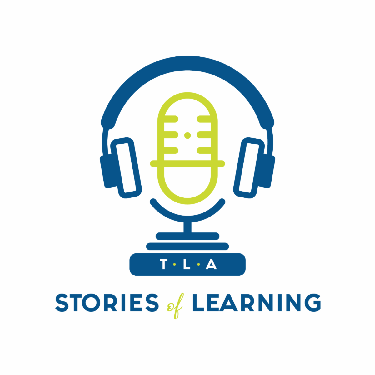 Logo of mic and headphones with the text TLA Stories of Learning