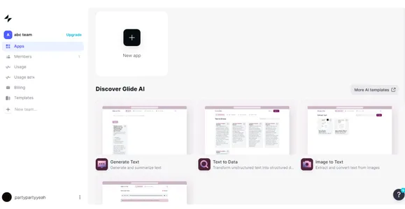 no-code AI app Glide’s interface