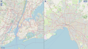 Veja dois lugares diferentes em um mapa na mesma escala