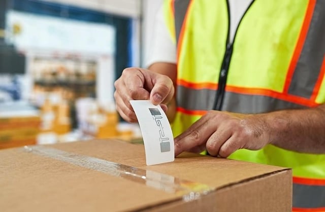 Warehouse employee installing an RFID