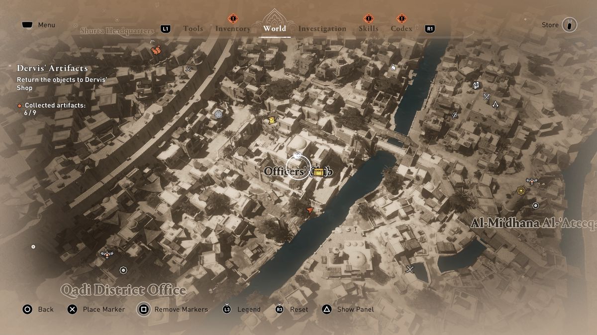 A map shows the location of the Gear Chest in the Officer’s Club in AC Mirage.