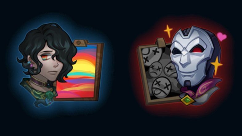 New official League of Legends Hwei and Jhin emotes, portraying their contrasting personalities.